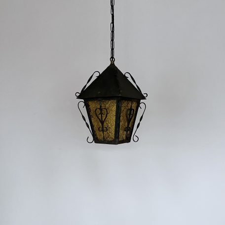 French Wrought Iron Lantern with Yellow Glass