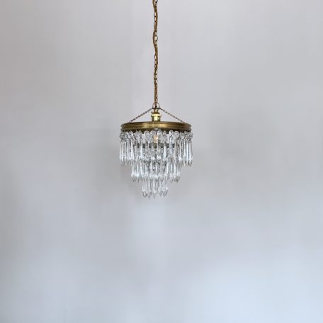 Small Brass Waterfall Chandelier with Cut Glass Icicle Drops