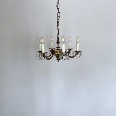 French Cast Brass Chandelier with Cut Glass Pear Drops