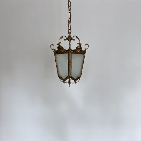 French Cast Brass Lantern with Frosted Glass