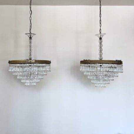 Pair of Bespoke Waterfall Chandeliers with Glass Stems