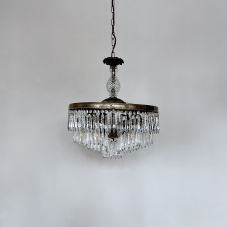 Brass Continental Waterfall Chandelier with Faceted Icicle Drops