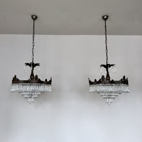 Early 1900s Pair of Petal Edge Icicle Waterfall Chandeliers