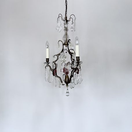 French Birdcage Chandelier with Flat Leaf Glass And Crystal Drops