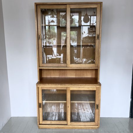 Mid Century Oak Cabinet with Glazed Sliding Doors
