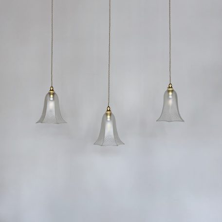 Three Frosted Bell Shades with Clear Cut Glass Edge