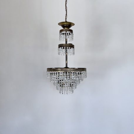 Brass Waterfall Chandelier with Strings of Glass Buttons