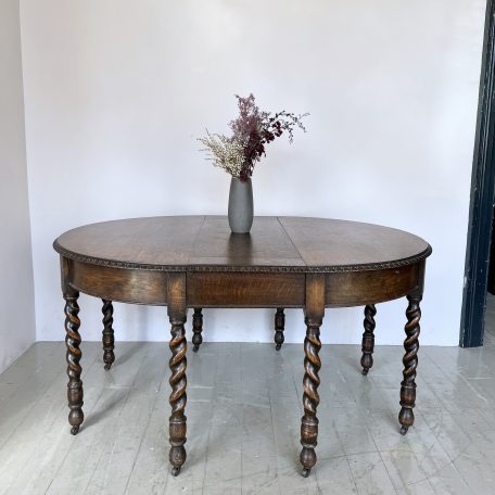 Oak Extendable Table on Casters with Barley Twist Legs