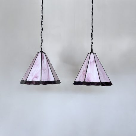 Pair of Marble Pink and Purple Glass Shade Pendants