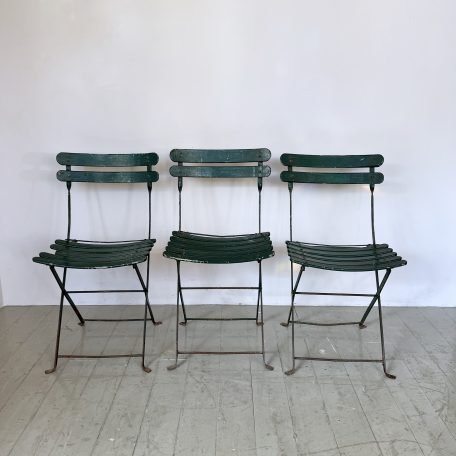 Three French Green Painted Folding Bistro Chairs