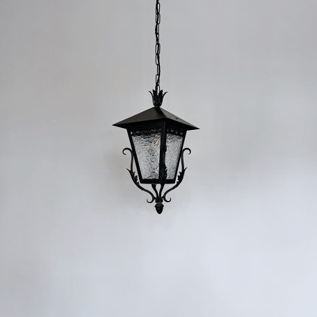 Black French Wrought Iron Lantern with Textured Glass