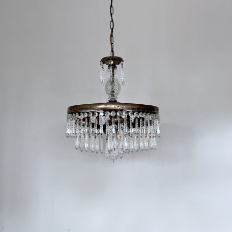 Brass Continental Waterfall Chandelier with Faceted Icicle Drops