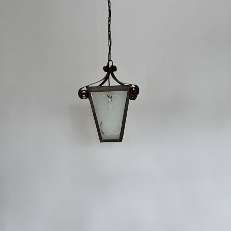 French Wrought Iron Lantern with Etched Frosted Glass