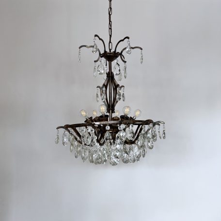 Large Brass Multi Arm Chandelier with Glass Harlequin Pear Drops