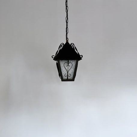 French Wrought Iron Lantern with Clear Textured Glass
