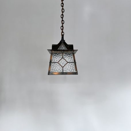 Small Square Copper Lantern with Textured Clear Glass