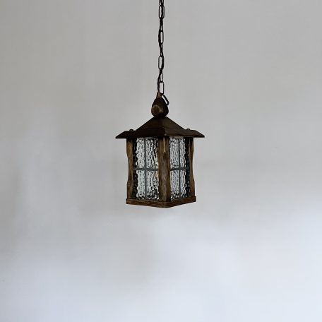 Small Wood Effect Lantern with Textured Clear Glass