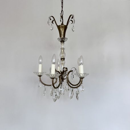 French Brass Chandelier with Cut Crystal Drops