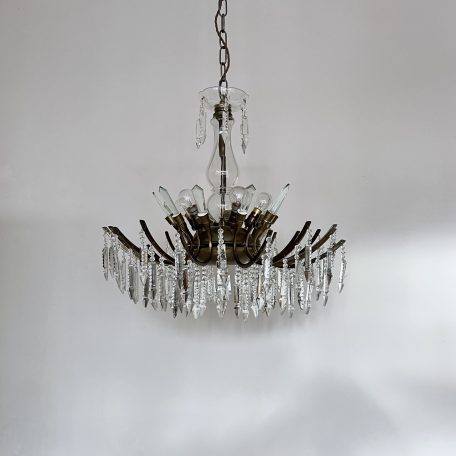 Brass Multi Arm Chandelier with Moulded Glass Prince Albert Drops