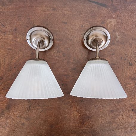 Contemporary Frosted Conical Antique Brass Wall Lights