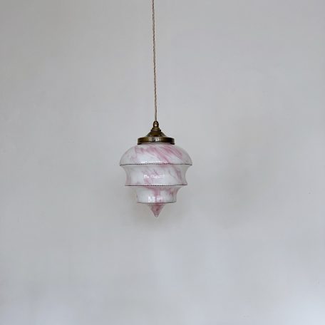 Art Deco Tiered White and Pink Mottled Glass Shade