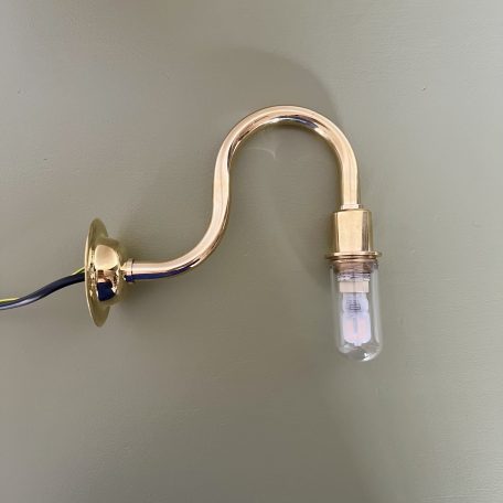 Contemporary Polished Brass IP44 Rated Wall Light Swan Neck Arms