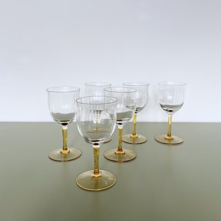 Set of Six Vintage Yellow Stemmed Glasses