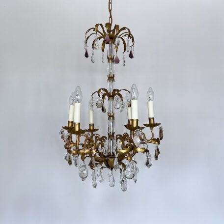 Large Gold Toleware and Crystal Chandelier