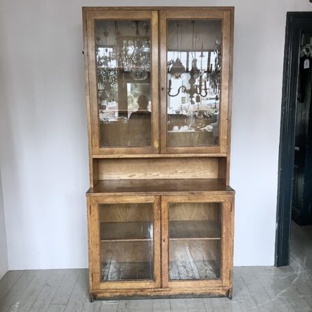 Mid Century Oak Cabinet with Glazed Doors