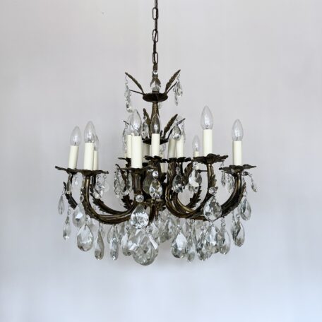 Ornate Brass Chandelier with Cut Glass Pear Drops