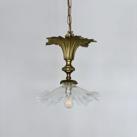 Bronze Cast Gilt Floral Pendant with Vaseline Glass Shade