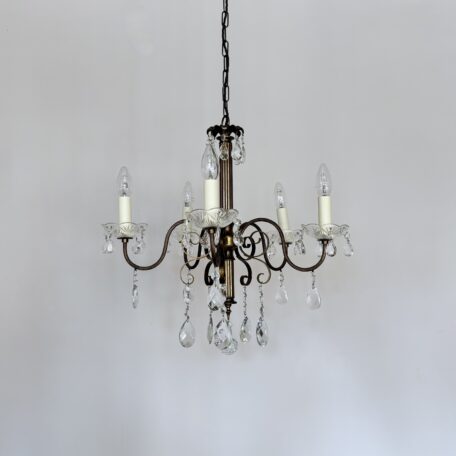 Delicate Italian Brass Chandelier with Glass Bobèche Pans