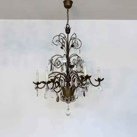 Large Toleware Chandelier with Crystal Drops