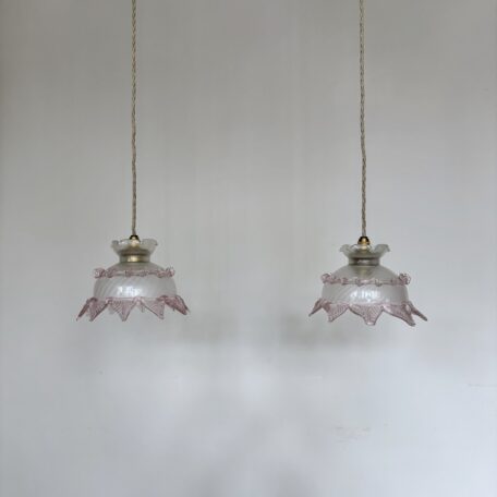 Pair of Pink Detail Murano Glass Shades