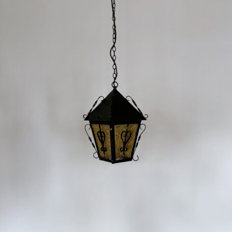 Decorative Wrought Iron Lantern with Yellow Glass Panels