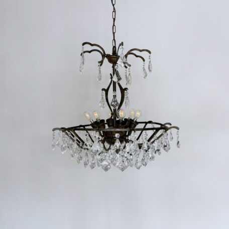 Large Brass Multi Arm Chandelier with Glass Kite Drops