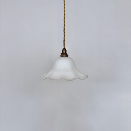 French Fluted White Glass Shade with Clear Edge