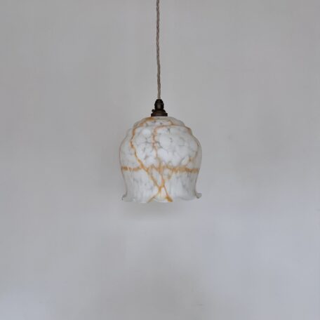 Mid Century White and Orange Mottled Glass Shade