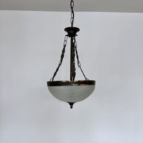 Ornate Brass Hall Pendant with Frosted Shade