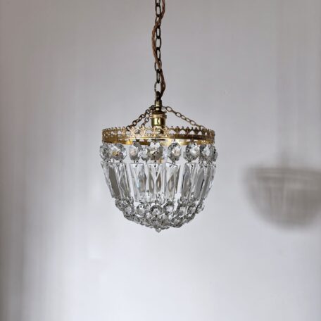 Small Brass and Glass Basket Pendant