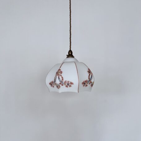 White Glass Shade with Red Floral Motif