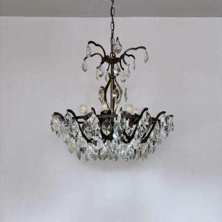 Brass Multi Arm Chandelier with Cut Glass Drops