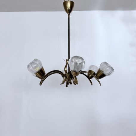 Elegant Brass Chandelier with Floral Glass Shades