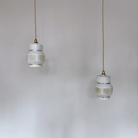 Four Mid Century White Shades with Gold Details