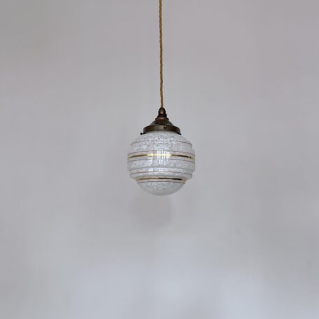 French White Clichy Glass Globe Shade with Gold Band Details