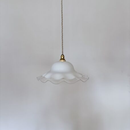 French Fluted White Glass Shade with Clear Edge