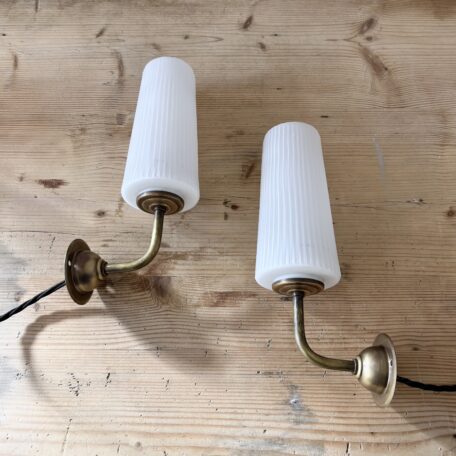 Pair of Glass Shade Wall Lights in Brushed Antique Brass