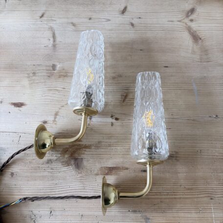 Pair of Glass Shade Wall Lights in Polished Brass