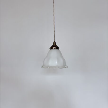 French White Glass Shade with Clear Frill Edge