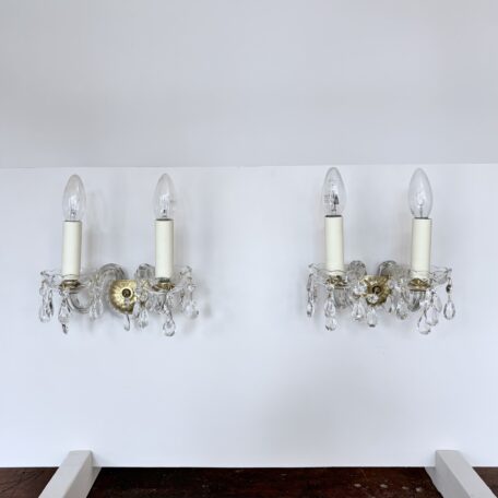 Pair of Brass and Glass Swan Neck Wall Lights